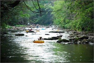 Davidson River Tubing. Tubes available for sale at Pisgah Forest Gem Mine